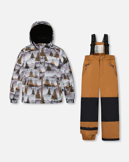 Shop Deux Par Deux Boy's Two Piece Snowsuit Grey Landscape Printed Brown Trees And Brown In Thrush