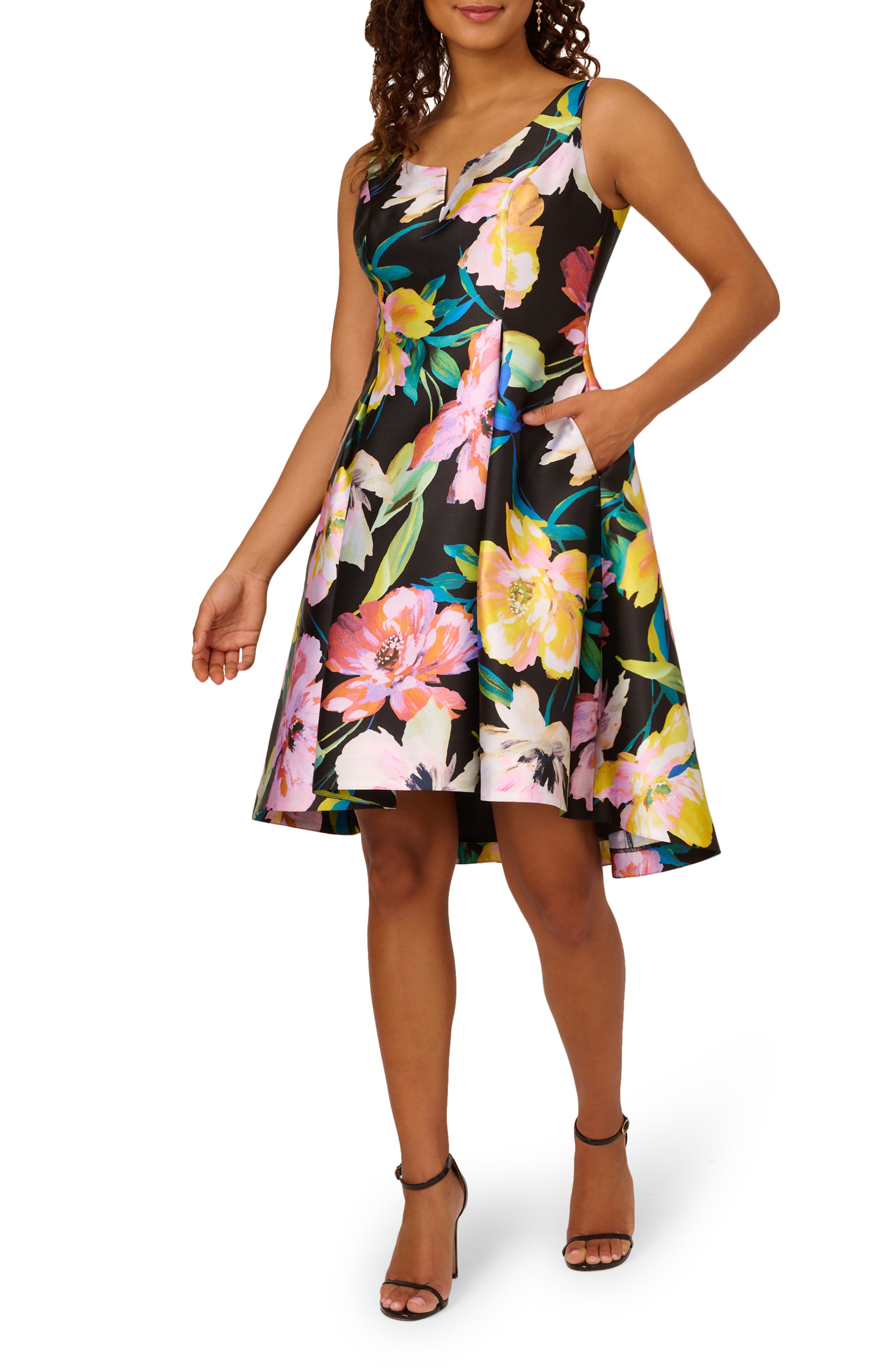 Nordstrom Adrianna Papell Floral Mikado Fit & Flare Dress Black Multi at  Nordstrom, | The Summit