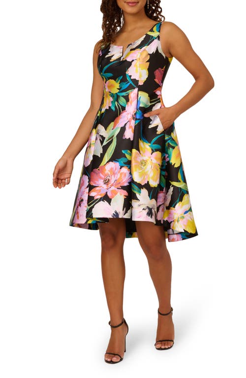 Adrianna Papell Floral Mikado Fit & Flare Dress In Black Multi