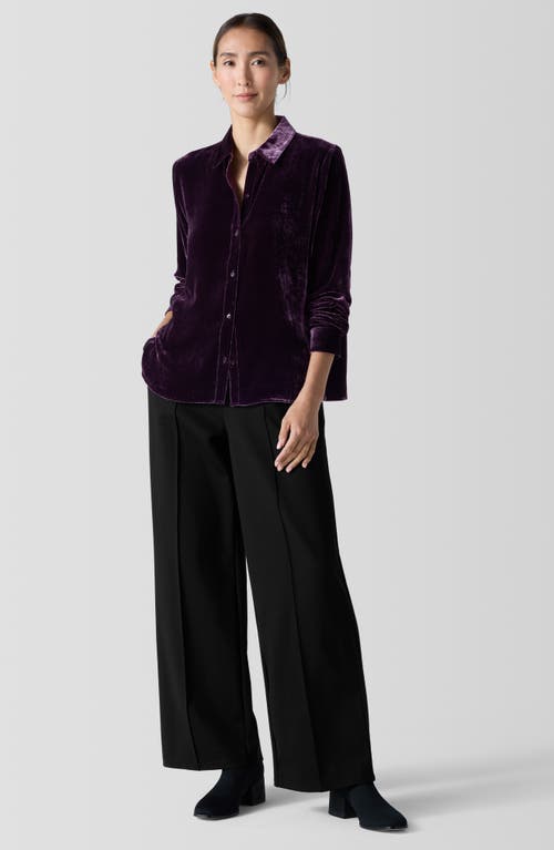 Shop Eileen Fisher Classic Collar Easy Velvet Button-up Shirt In Violet