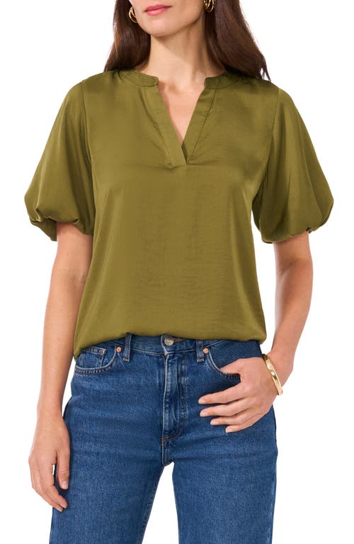 Shop Vince Camuto Hammered Satin Puff Sleeve Top In Olive Moss