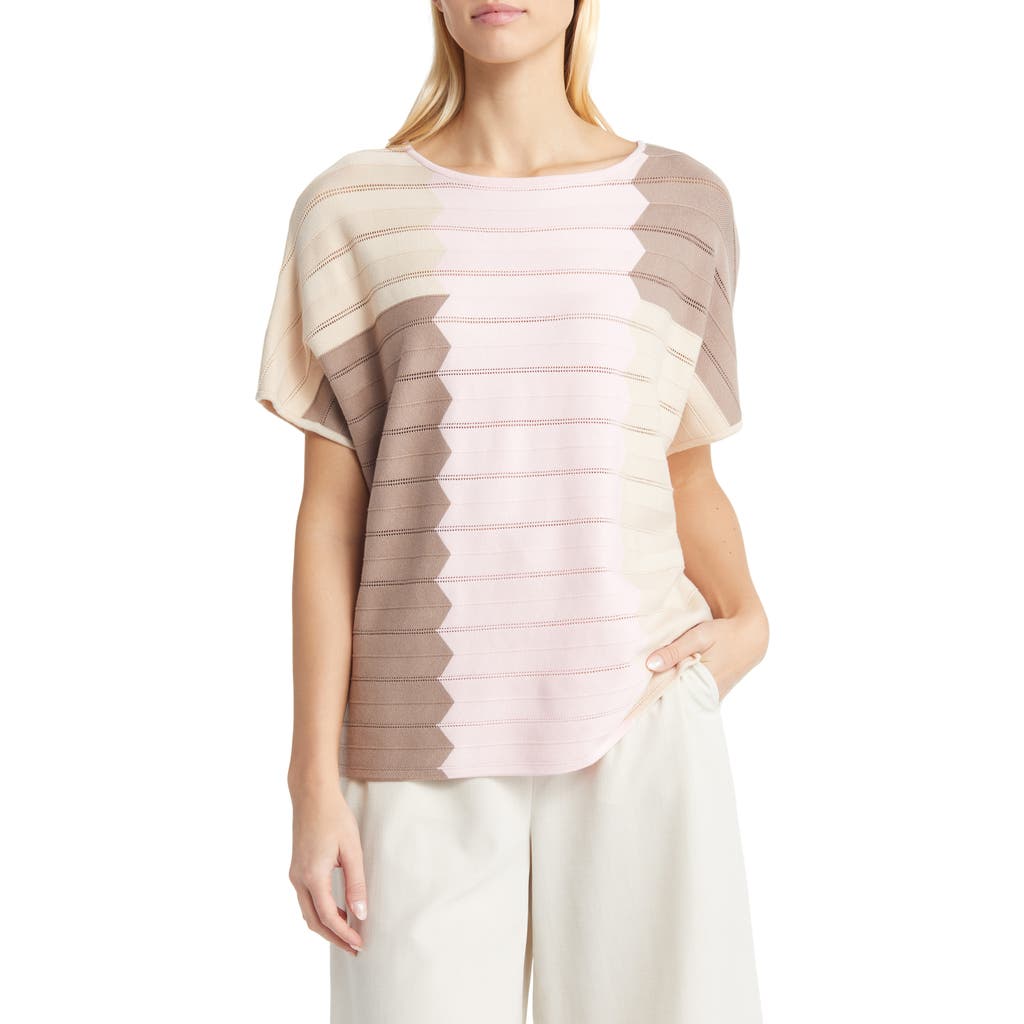 Misook Colorblock Pointelle Stitch Tunic Sweater In Neutral