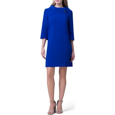 Tahari Envelope Collar Crepe Shift Dress, Blue