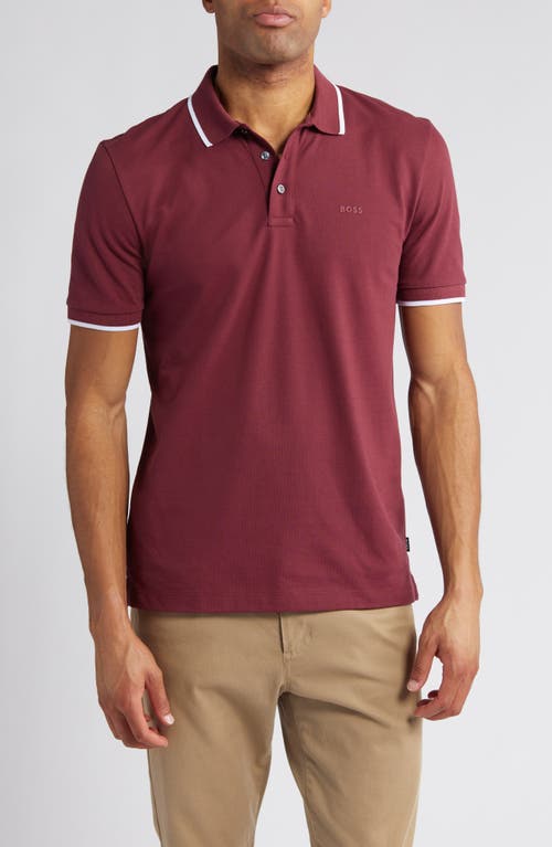 BOSS Parlay Tipped Cotton Polo in Dark Red at Nordstrom, Size Large