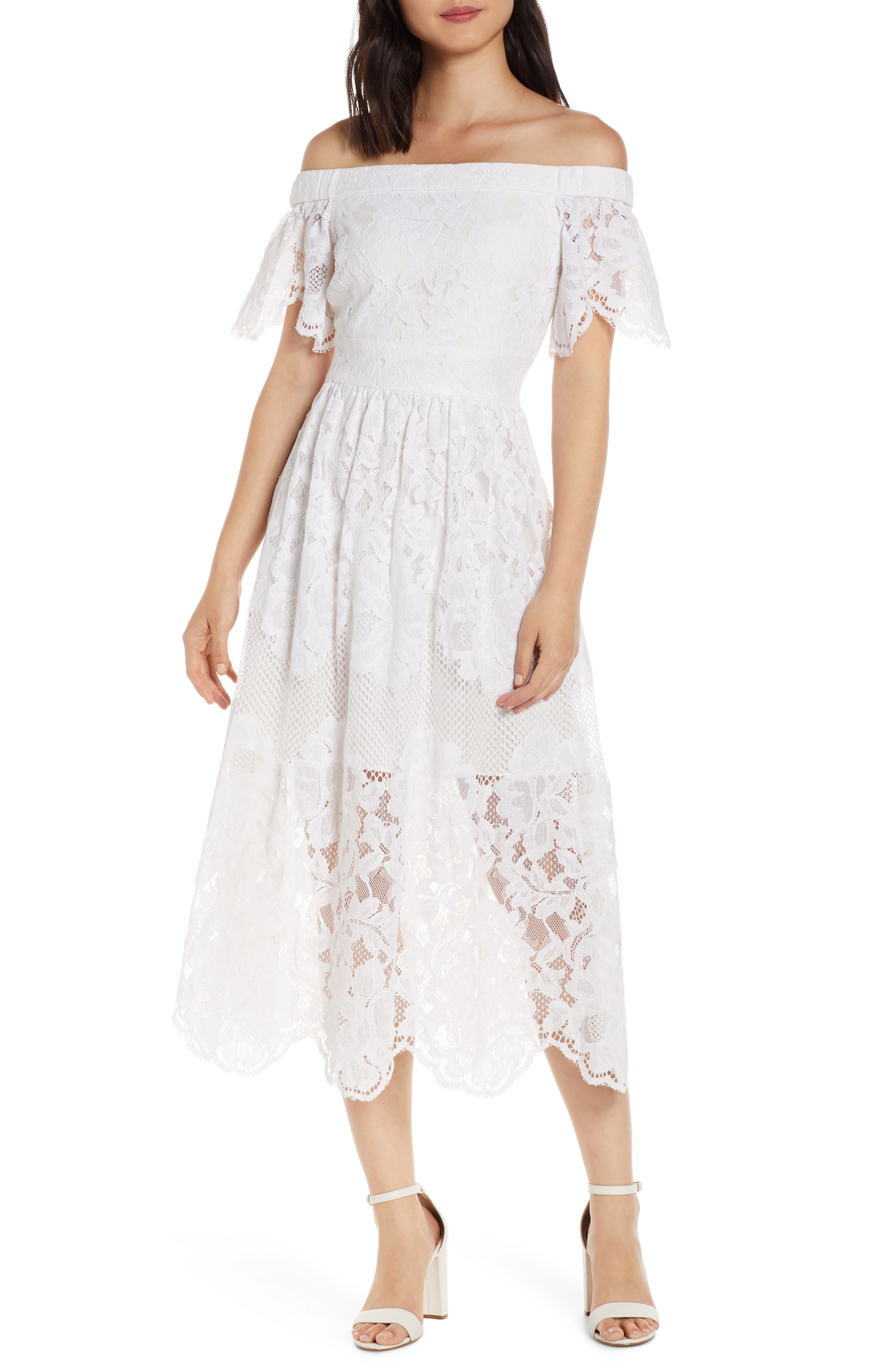 Vince Camuto Lace Off The Shoulder Midi Dress, Ivory