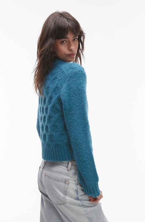 Shop Topshop Cable Stitch Crewneck Sweater In Teal