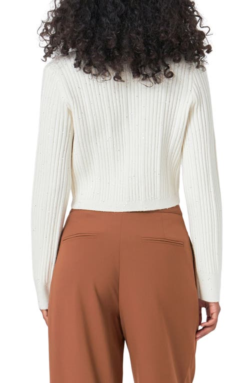 Endless Rose Sequin Embellished Crop Cardigan In White