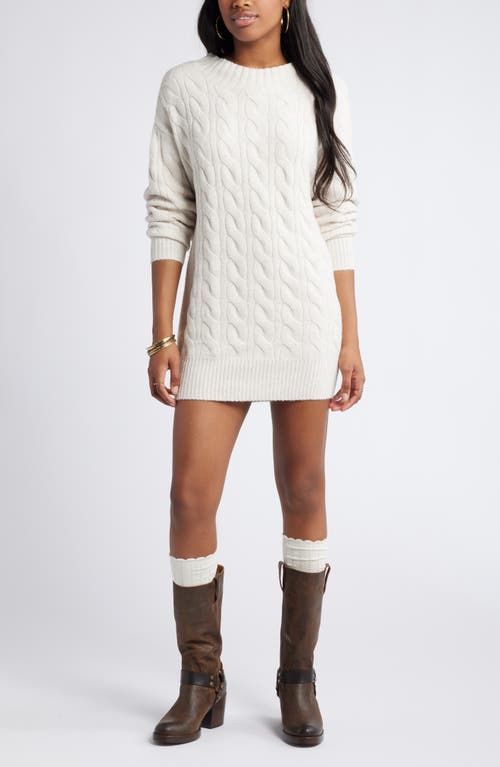 BP. Cable Long Sleeve Sweater Dress in Beige Oatmeal Light Heather 