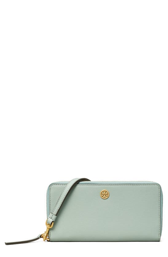 Tory Burch Robinson Zip Leather Continental Wallet In Blue Celadon