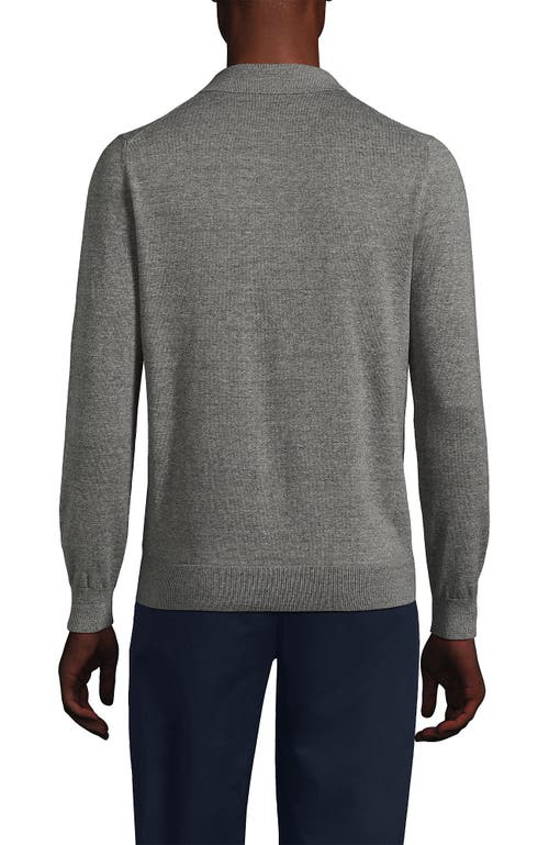 Shop Lands' End Long Sleeve Cotton Sweater Polo In Warm Graphite Heather