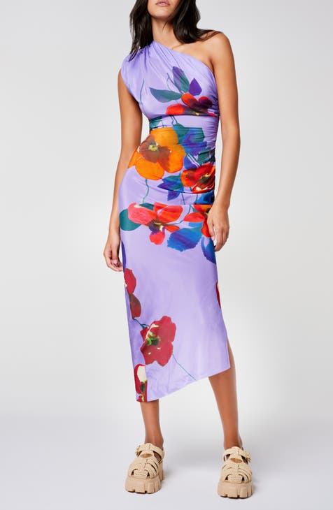 Poppy Print One-Shoulder Asymmetric Dress