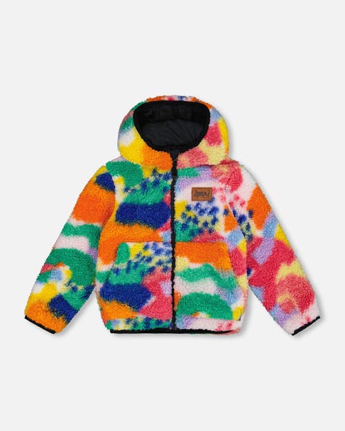 Shop Deux Par Deux Little Girl's Reversible Soft Fleece Jacket Multicolored In Printed Abstract Art