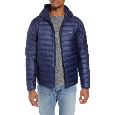 Patagonia Packable Windproof & Water Repellent Down Hooded Jacket, Blue