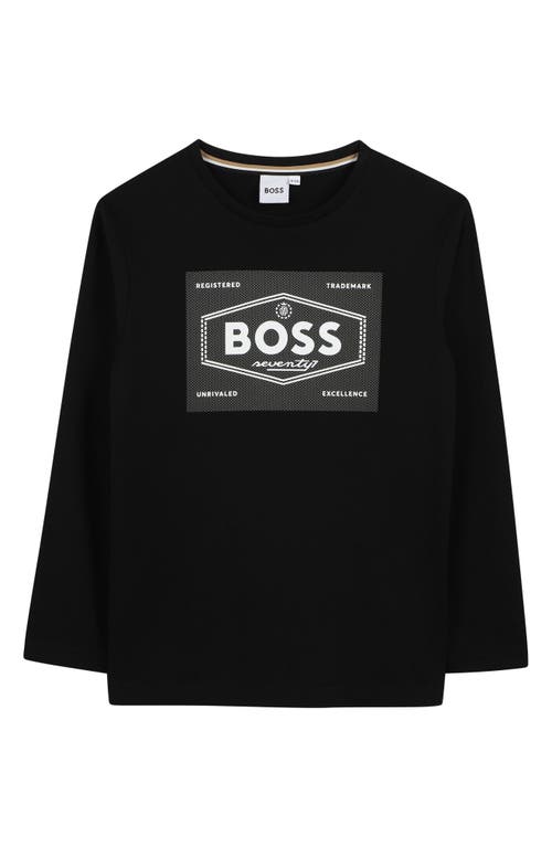 Shop Bosswear Boss Kidswear Kids' Logo Long Sleeve Cotton Graphic T-shirt In Black