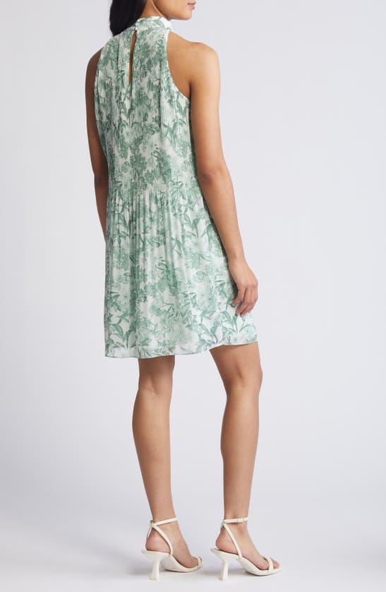 Shop Halogen ® Floral Print Release Pleat Mock Neck Dress In Subtle Grey