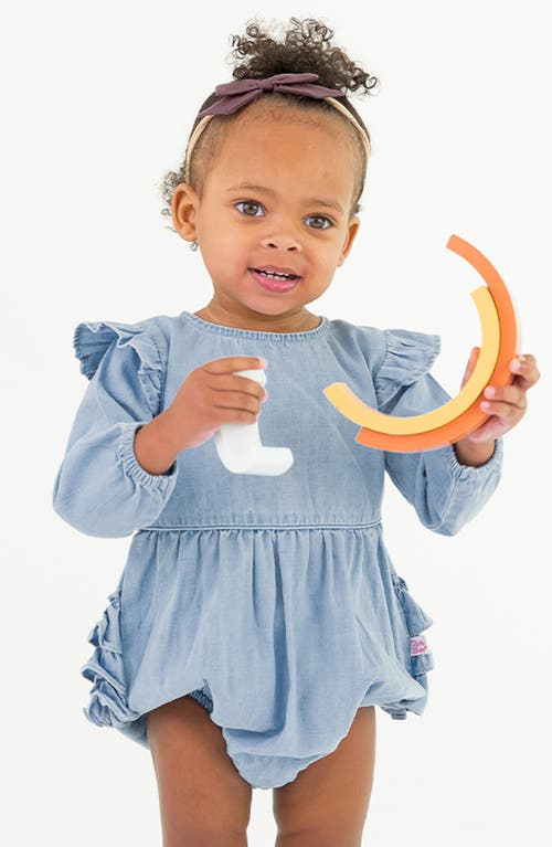 Shop Rufflebutts Ruffle Denim Bubble Romper & Tights Set In Light Wash Denim