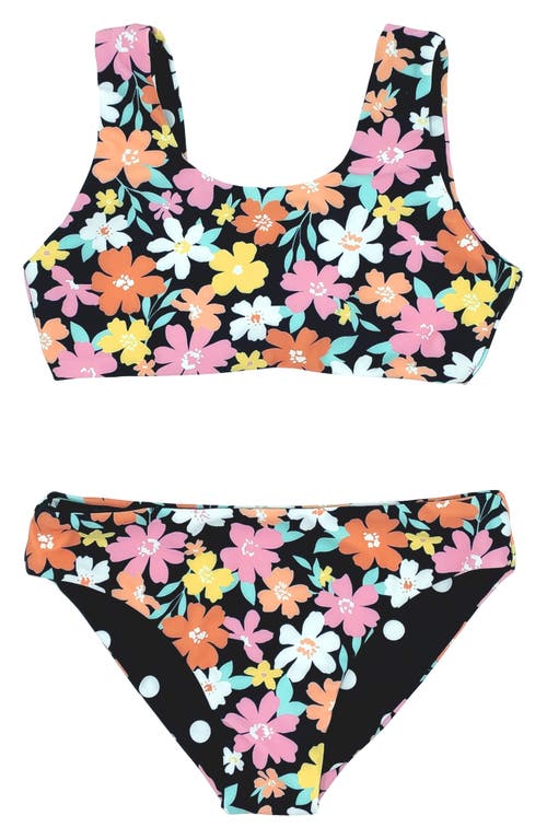 Feather 4 Arrow Kids' Island Hopper Reversible Two-Piece Swimsuit Black at Nordstrom,
