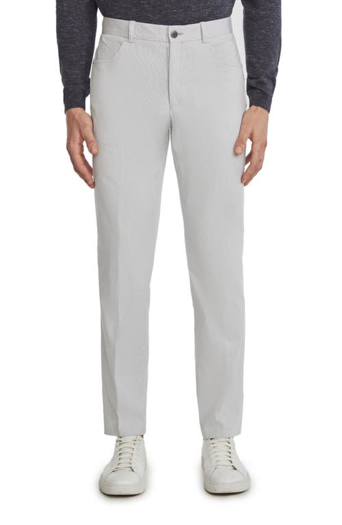 Pinstripe Five-Pocket Taper Leg Pants in Grey