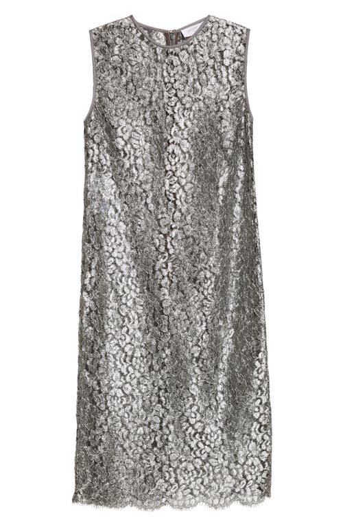 Shop Michael Kors Collection Metallic Crochet Lace Sheer Sheath Dress In Gunmetal
