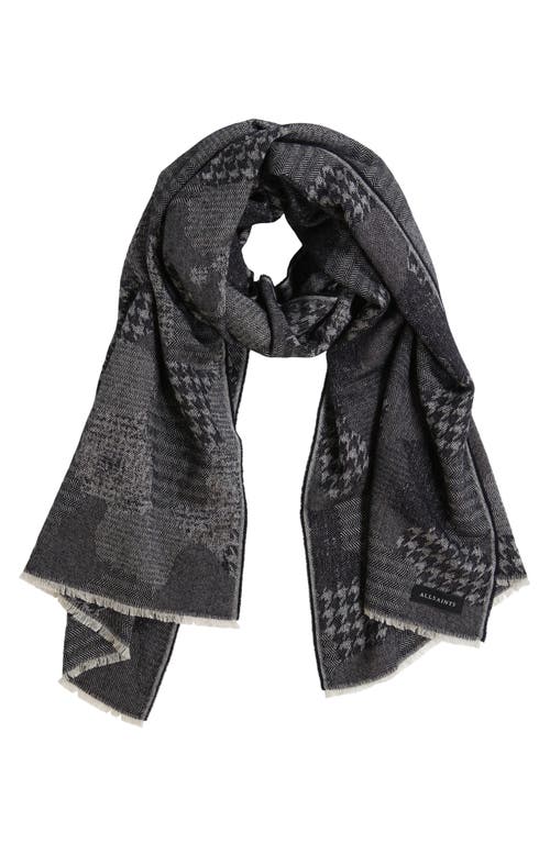 AllSaints Patchwork Camouflage Wool Blend Oblong Scarf in Grey