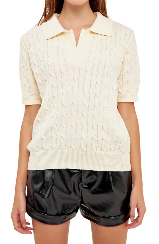 Grey Lab Cable Knit Polo Top In Cream