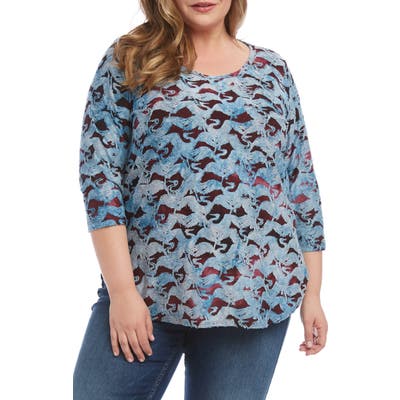 Plus Size Karen Kane Burnout Shirttail Tee, Red