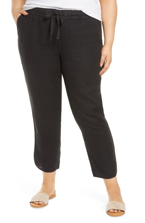 Ellos Women's Plus Size Linen Blend Drawstring Pants - 24, Black