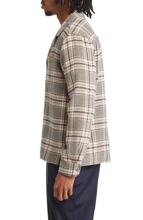 Shop Officine Generale Officine Générale Justin Textured Check Overshirt In Grey/ecru/plumwine