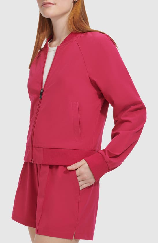 Shop Andrew Marc Stretch Zip-up Jacket In Dragon Fruit