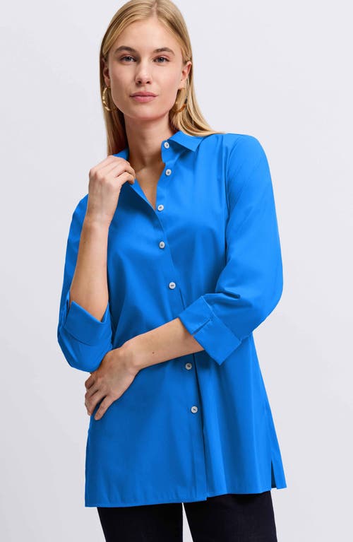 Shop Foxcroft Evelyn Three-quarter Sleeve Button-up Shirt In Cobalt Blue