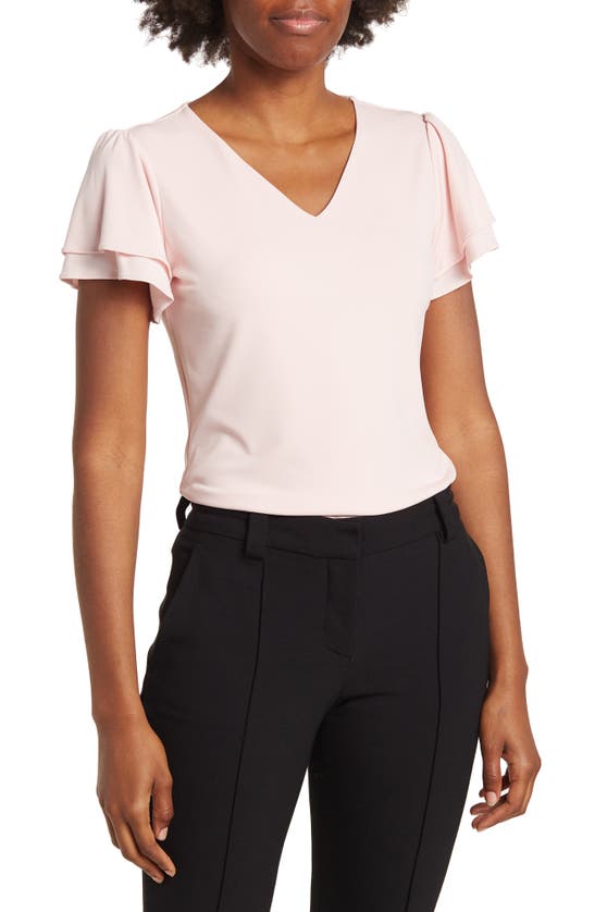 Calvin Klein Layered Sleeve V-neck T-shirt In Rose