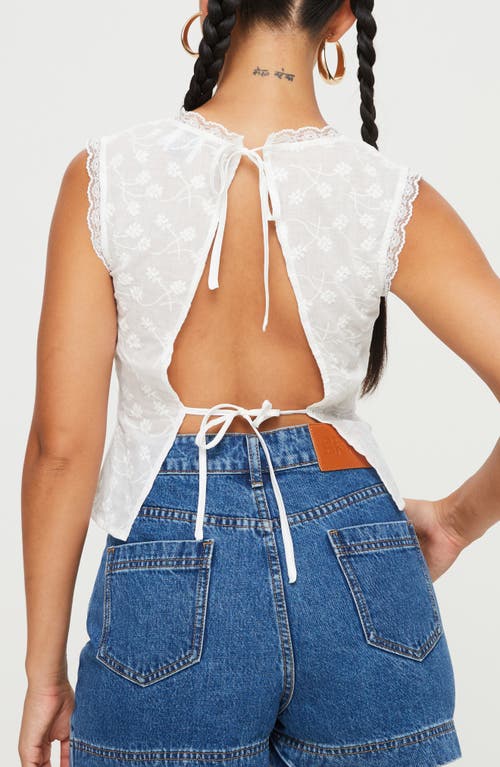 Shop Princess Polly Gimmie Embroidered Open Back Cotton Top In White