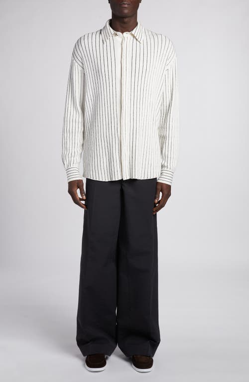 Shop Bottega Veneta Pinstripe Rib Stitch Button-up Shirt In Chalk/grey Melange