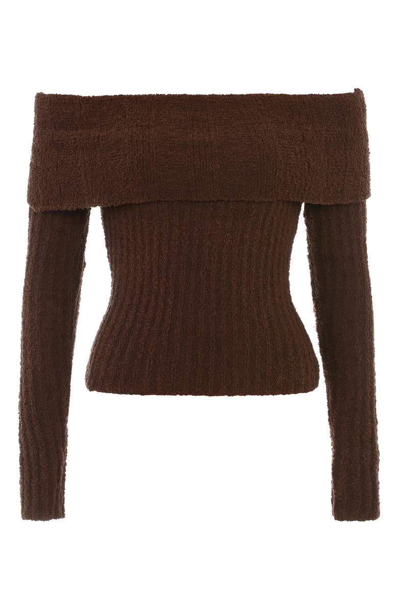 HOUSE OF CB Saffron Rib Off the Shoulder Crop Sweater, Alternate, color, Chocolate Brown