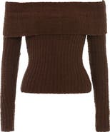 HOUSE OF CB Saffron Rib Off the Shoulder Crop Sweater