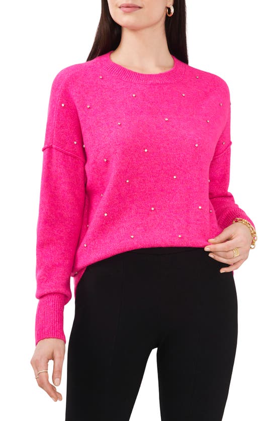 CHAUS CHAUS RHINESTONE COZY CREWNECK SWEATER