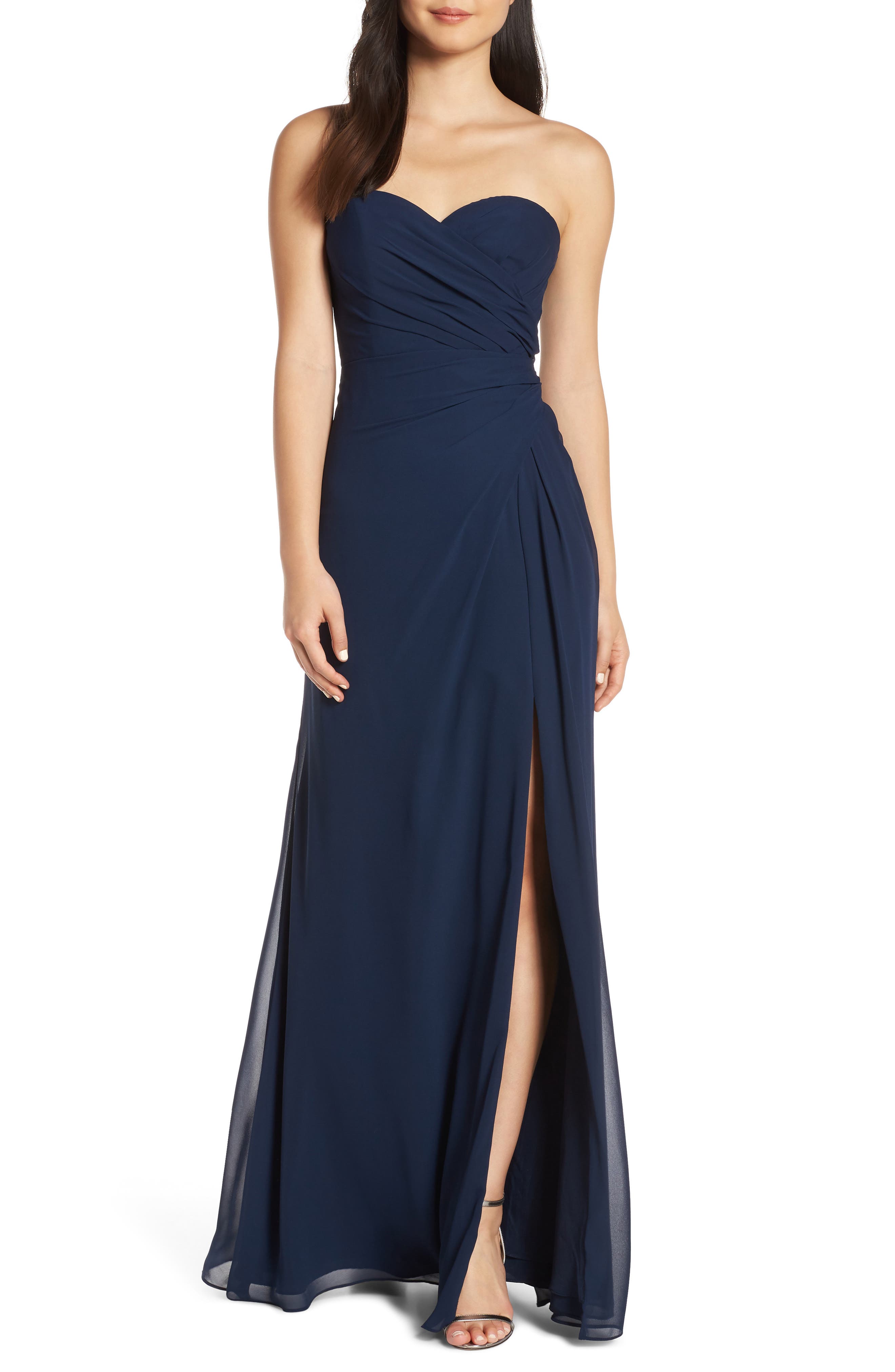 Hayley Paige Occasions Strapless Chiffon Evening Dress, Blue
