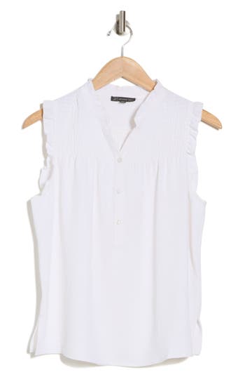 Adrianna Papell Smocked Sleeveless Top In White