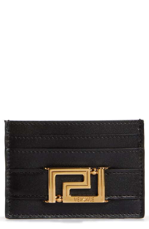 Versace La Greca Leather Card Case In Black/ Gold