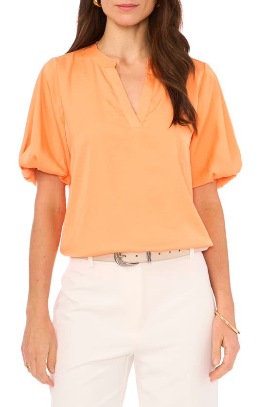 Shop Vince Camuto Hammered Satin Puff Sleeve Top In Orange Fizz