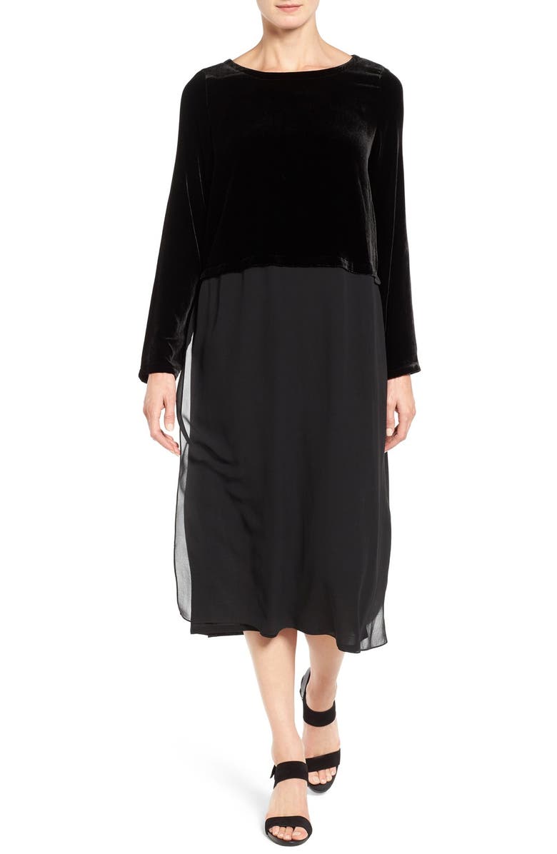 Eileen Fisher Velvet & Silk Midi Length Shift Dress (Regular & Petite ...