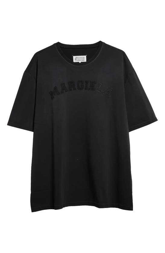 Shop Maison Margiela Distressed Appliqué Logo Cotton T-shirt In Washed Black