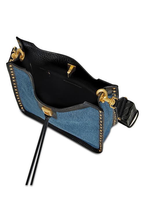 Shop Rebecca Minkoff Medium Darren North/south Denim & Leather Crossbody Bag In Mid Blue/black