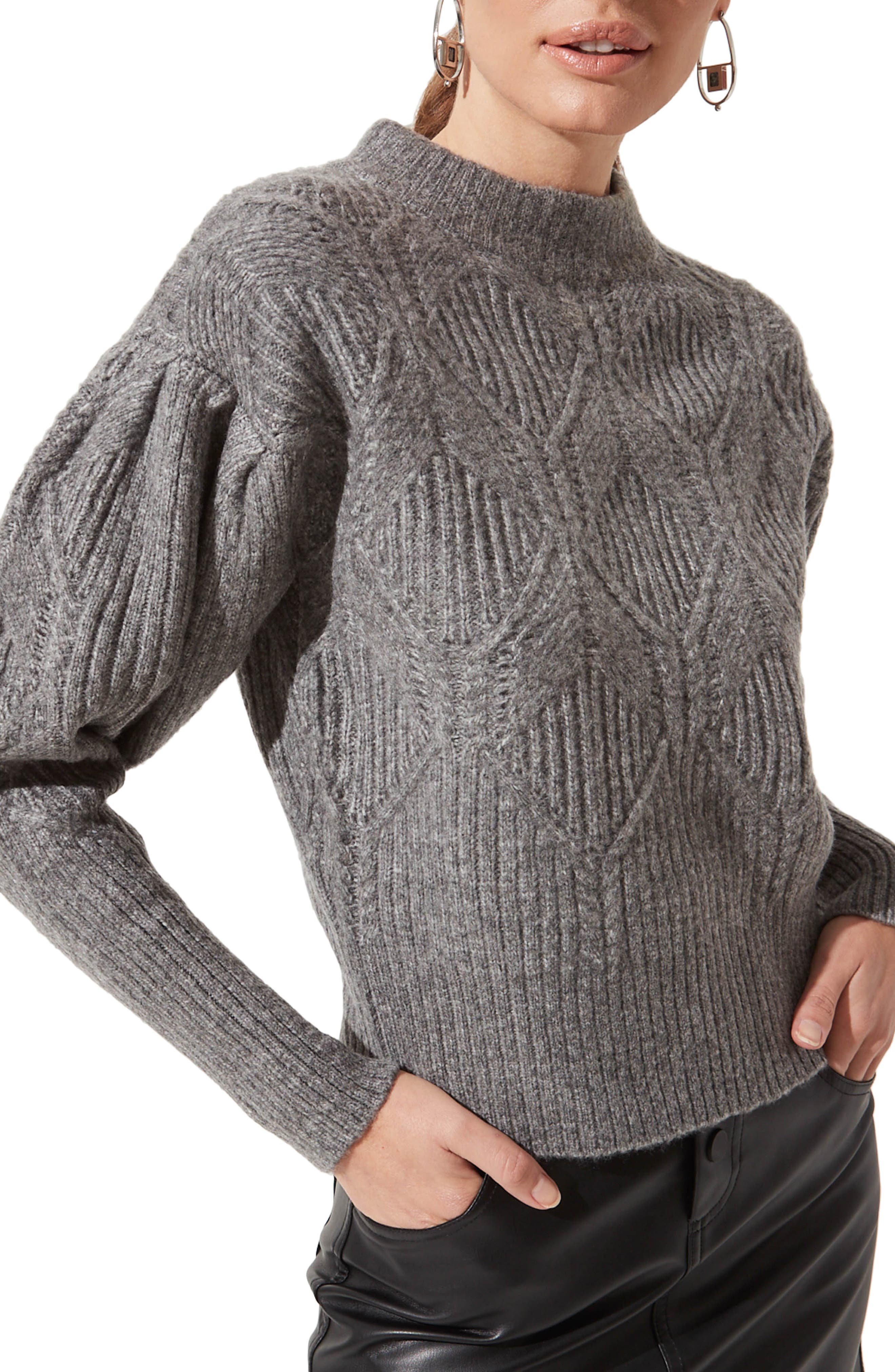puff sleeve cable knit sweater