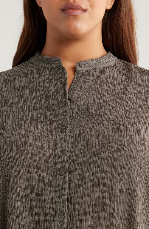 Shop Eileen Fisher Mandarin Collar Button-up Shirt In Taupe