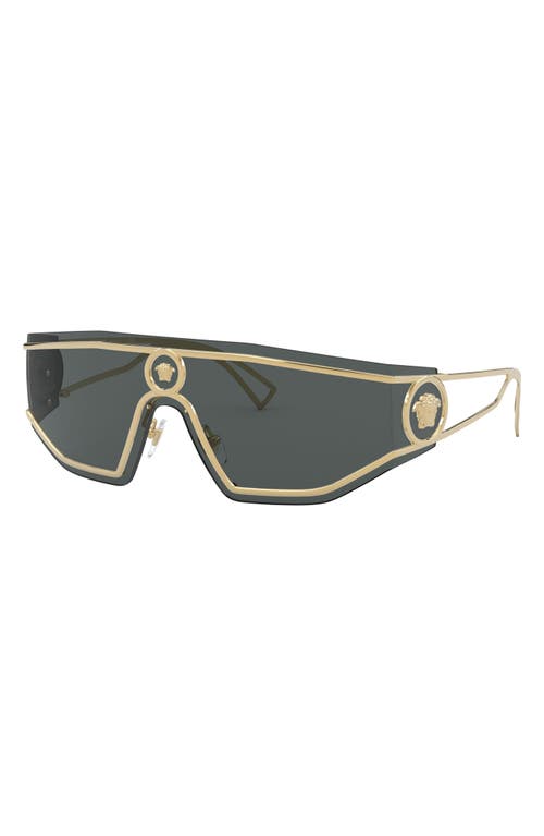 Shop Versace Shield Sunglasses In Gold/grey