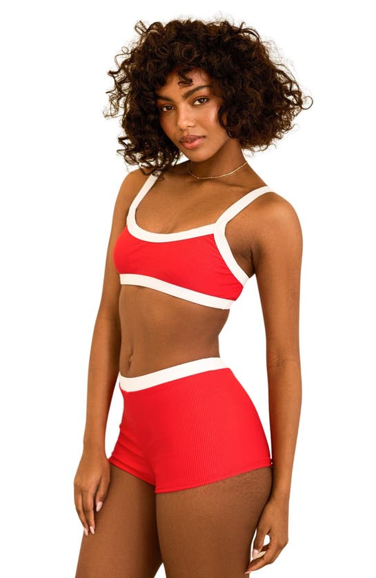 Dippin Daisys Farrah Elastic Waist Booty Short In Poppy/white Rib