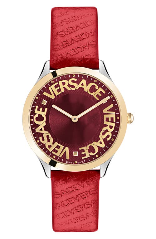 Versace Logo Halo Leather Strap Watch