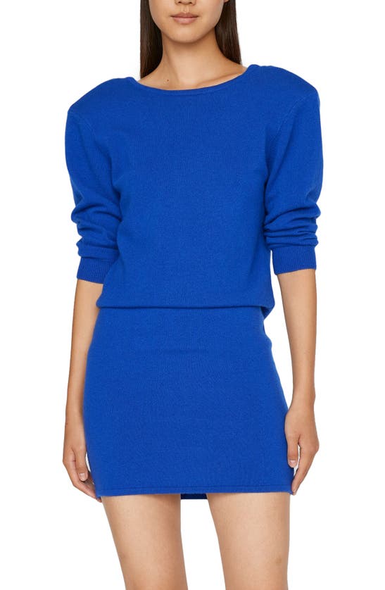 Frame Padded Shoulder Cashmere Blend Sweater Dress In Ultramarine