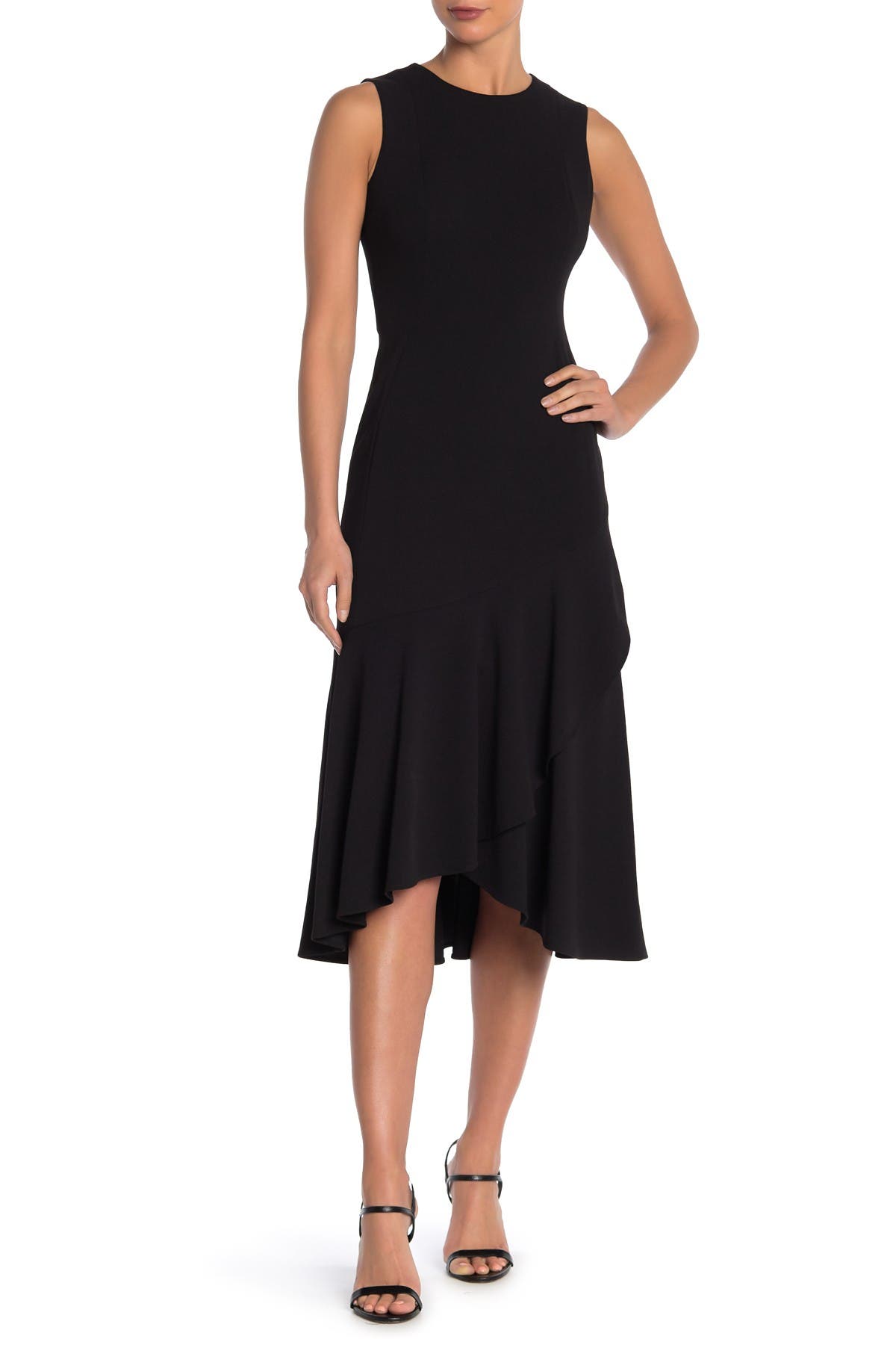 calvin klein flounce hem midi dress